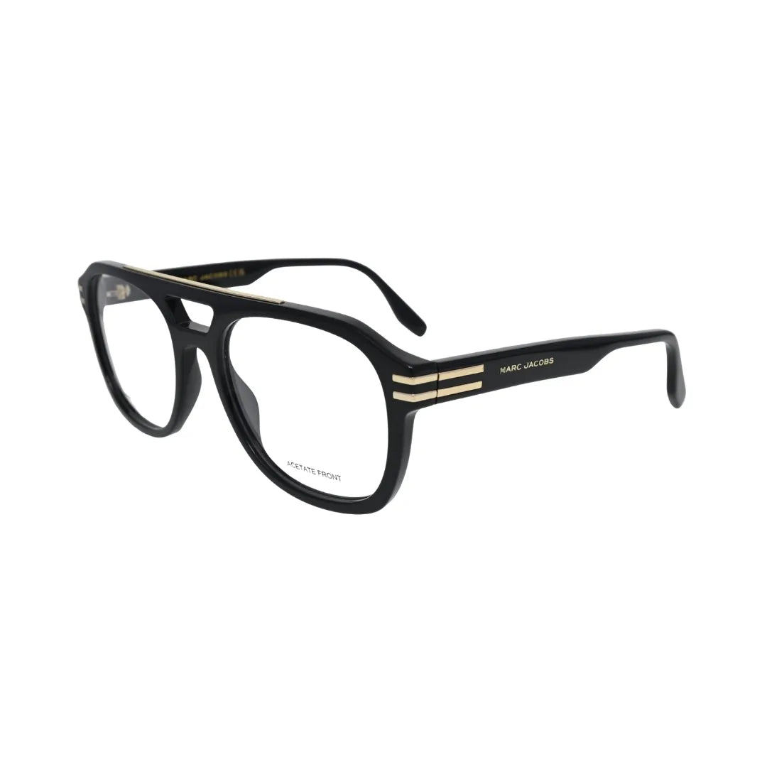 Marc Jacobs MARC 788 Havana aviator eyeglasses men — angled side view showing tortoiseshell acetate and gold-tone triple-groove lug hardware