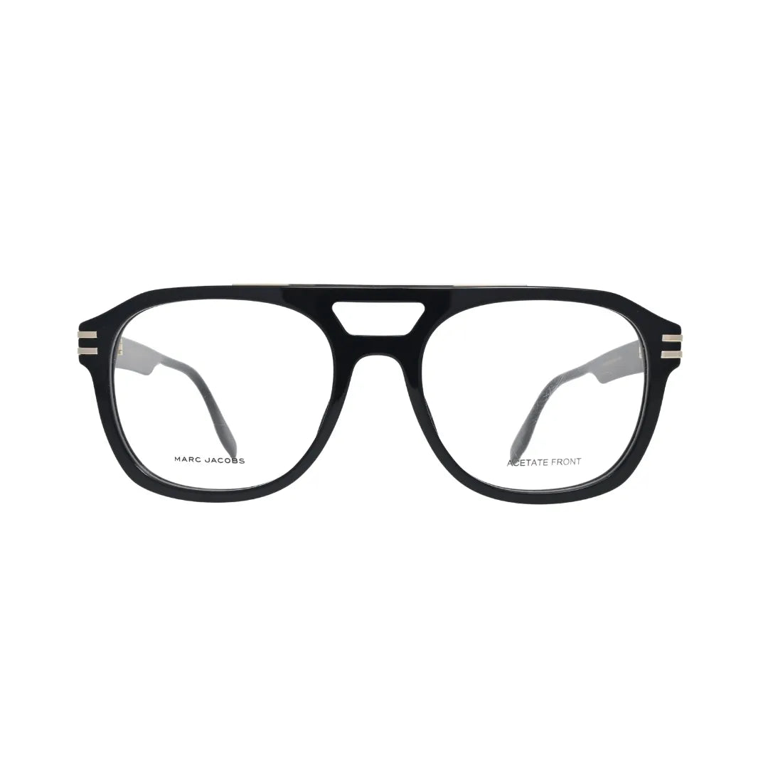 Marc Jacobs MARC 788 086 Havana — front view showing tortoiseshell double-bridge frame with squared clear lens openings and gold bridge bar