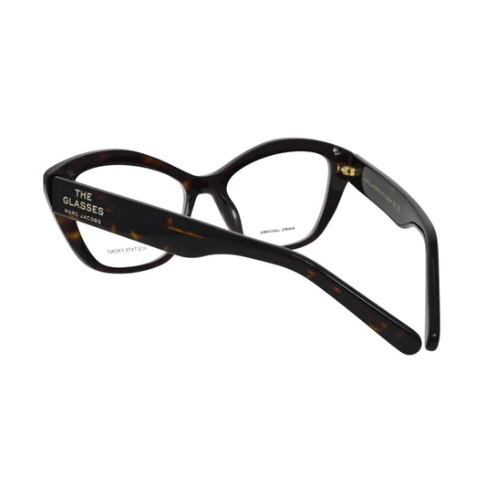 Marc Jacobs cat eye eyeglasses women dark havana acetate rear temple view showing THE GLASSES branding