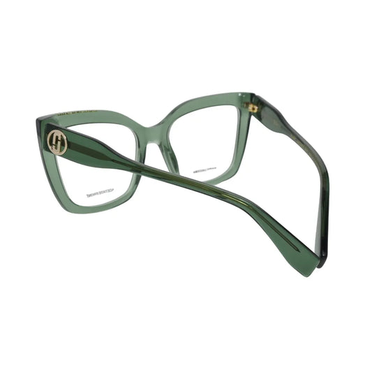 MARC 813 1ED green optical frame — rear three-quarter view showing temple construction and gold-tone hinge hardware