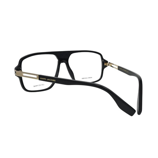 Marc Jacobs MARC 844 2M2 black gold rectangular men's eyeglasses rear angle showing temple hardware