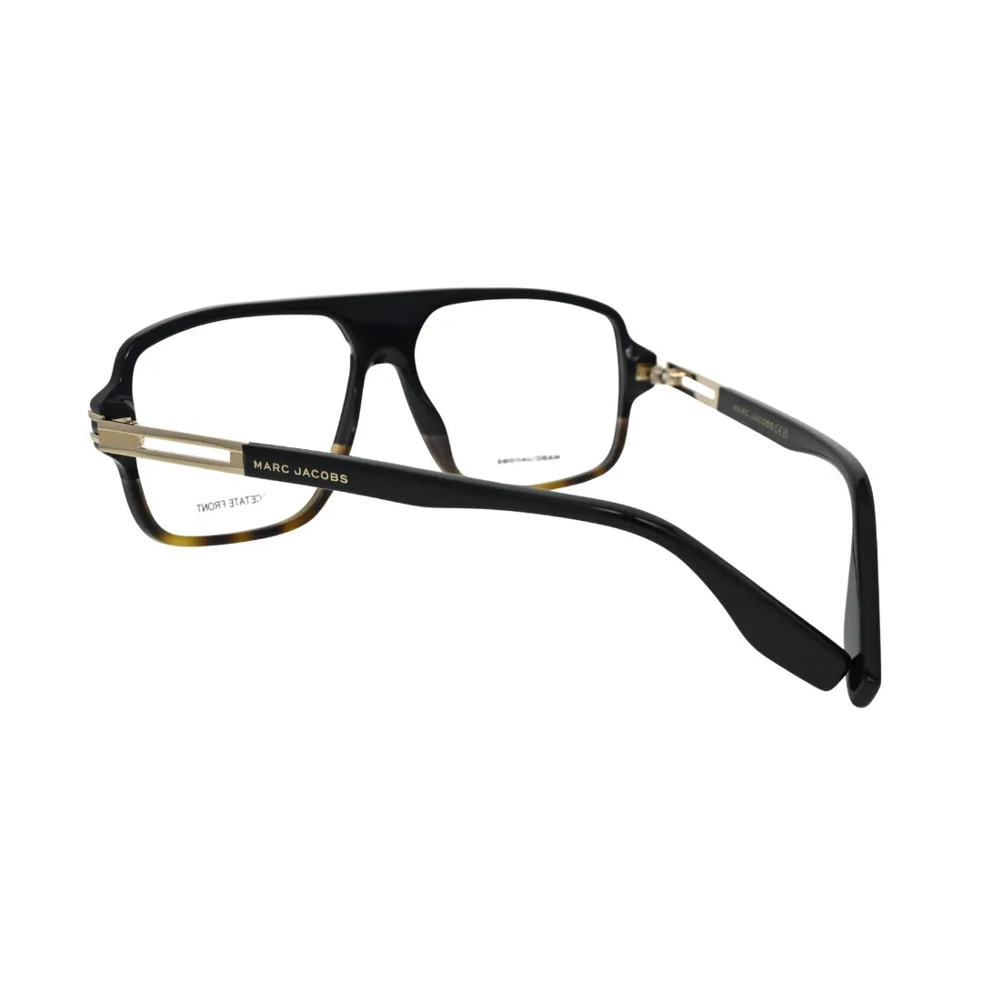 Marc Jacobs MARC 844 gold temple hardware detail black acetate men's optical frame rear angle Marc Jacobs MARC 844 gold temple hardware detail black acetate men's optical frame rear angle