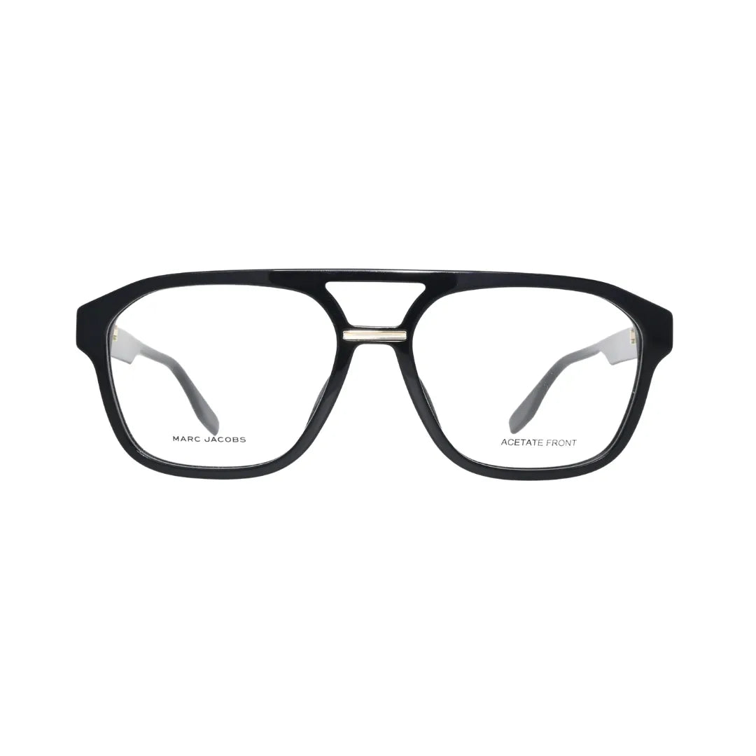Marc Jacobs black navigator eyeglasses men MARC 845 — front view showing double bridge and gold metal bar detail