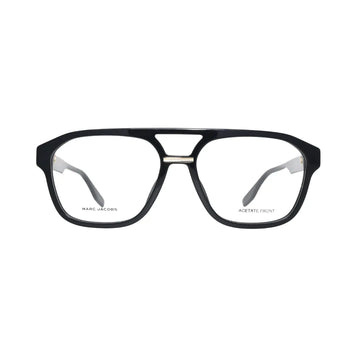 Marc Jacobs black navigator eyeglasses men MARC 845 — front view showing double bridge and gold metal bar detail