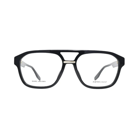 Marc Jacobs black navigator eyeglasses men MARC 845 — front view showing double bridge and gold metal bar detail