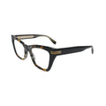 Marc Jacobs MJ1114 086 havana acetate cat eye frame — side angle showing gold multi-stripe hinge and MARC JACOBS temple lettering
