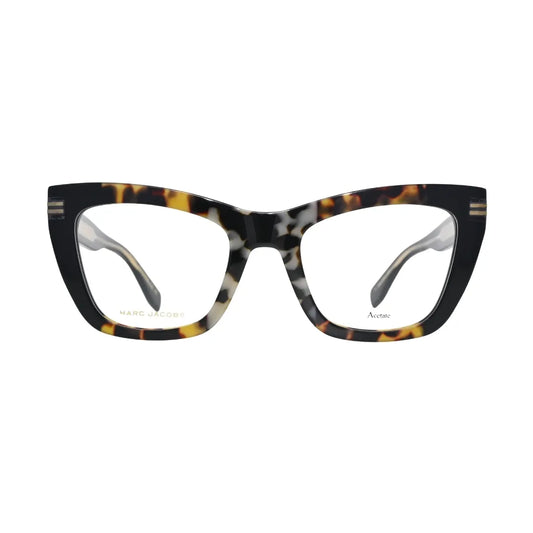 Marc Jacobs MJ1114 havana full-rim cat eye eyeglasses — front view showing black upper frame and tortoiseshell lower acetate front