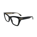 Marc Jacobs MJ1114 807 black acetate cat eye eyeglasses — side angle showing gold multi-stripe hinge and MARC JACOBS temple lettering