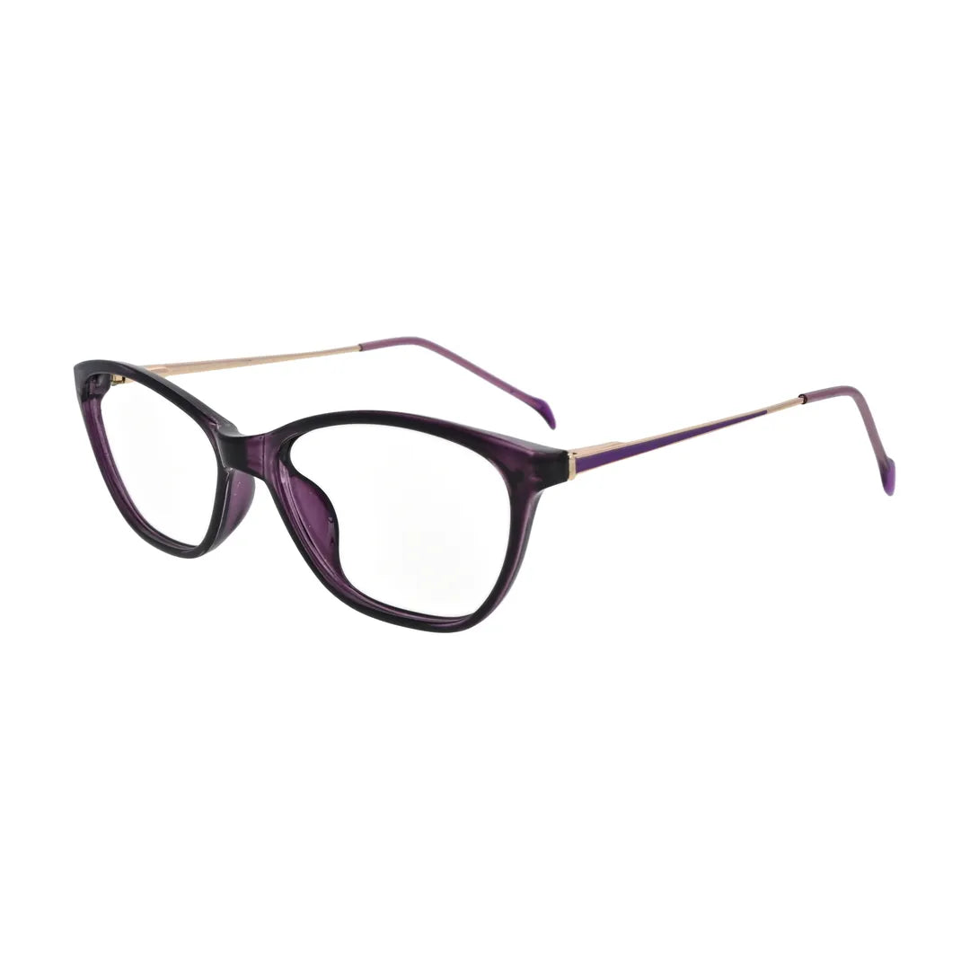Plum Purple Cat Eye Glasses with Rose Gold Temples for Women N062 – angled side view