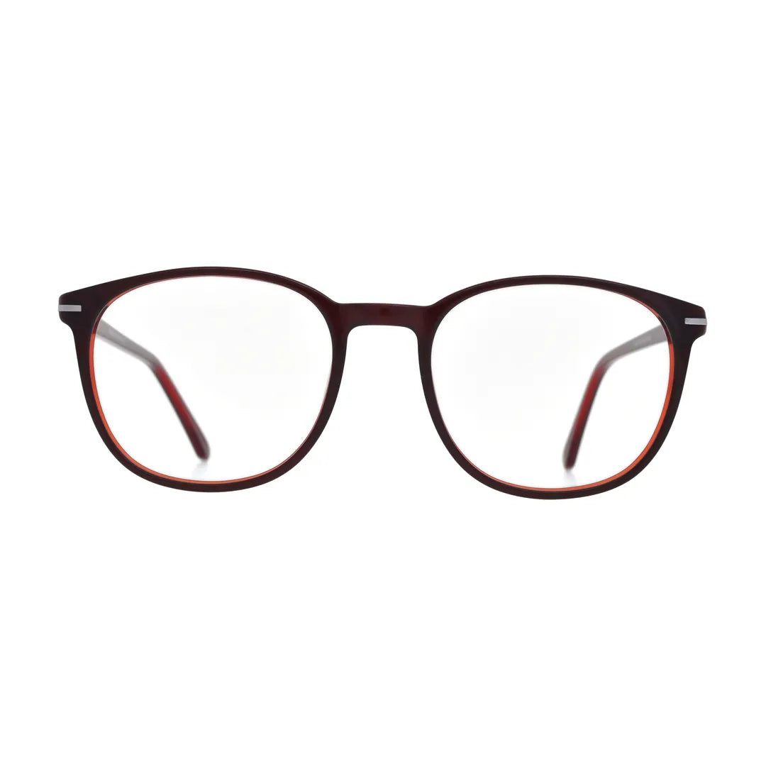 Burgundy Round Glasses with Orange Inner Rim for Women N063 – front view