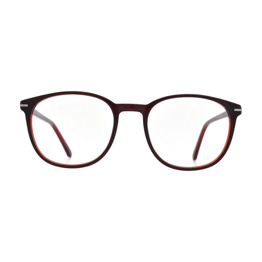 Burgundy Round Glasses with Orange Inner Rim for Women N063 – front view