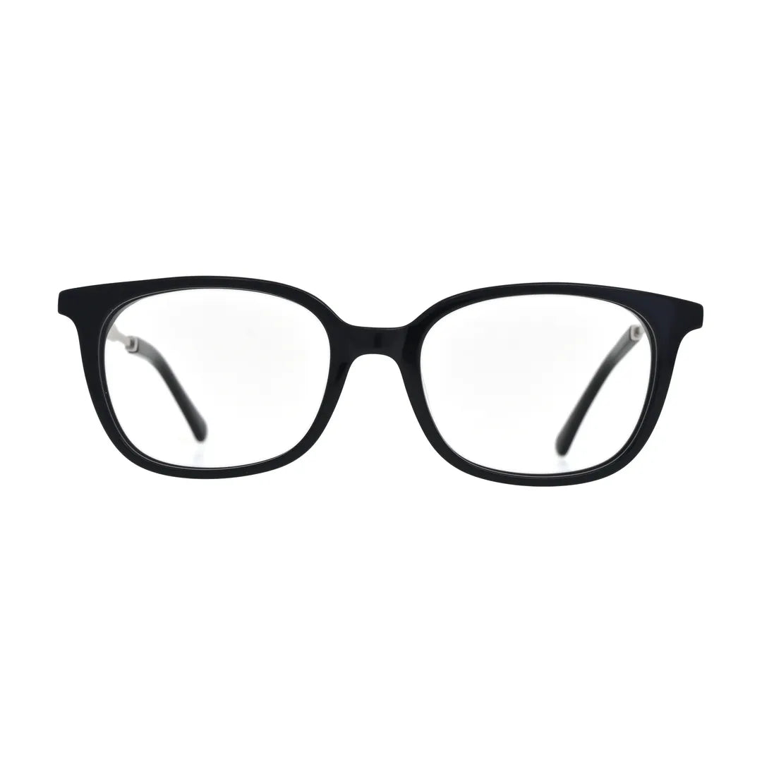 Black Square Glasses with Striped Metal Temples for Women N068 – front view