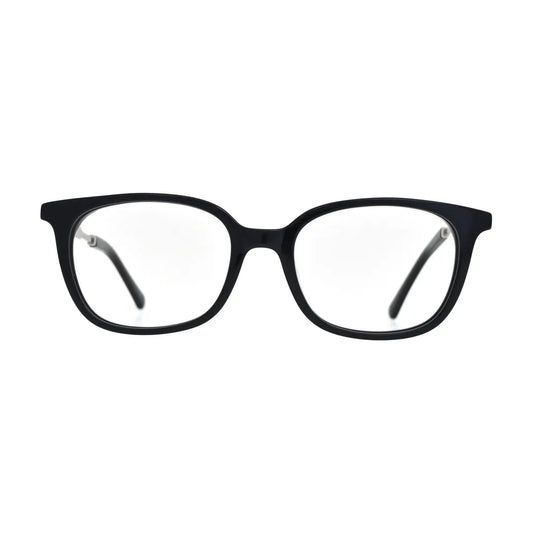 Black Square Glasses with Striped Metal Temples for Women N068 – front view