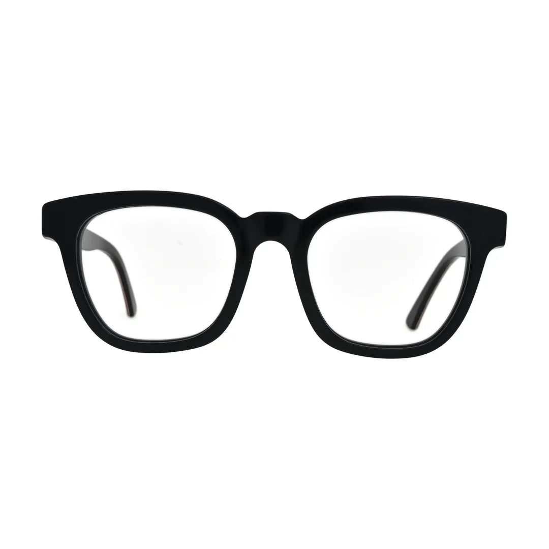 Black Square Glasses with Red Check Temples for Women N077 – front view