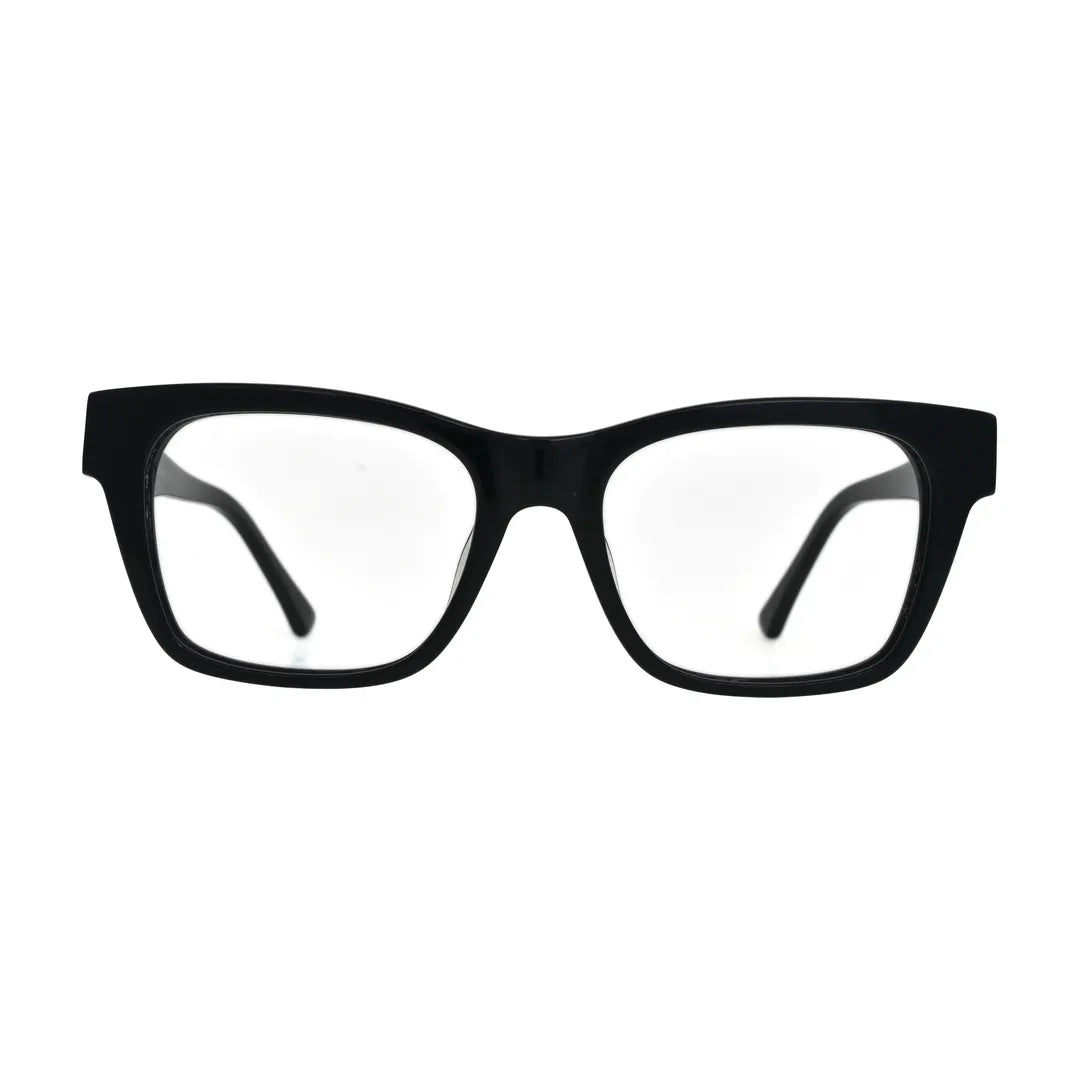 Black Square Glasses with Silver Key Pattern Hinges for Women N078 – front view