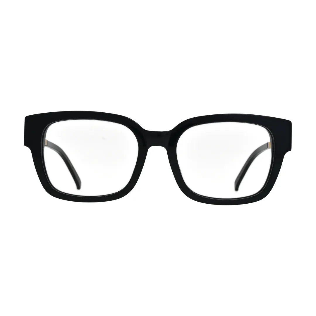 Black Square Glasses with Gold B Emblem Temples for Women N081 – front view