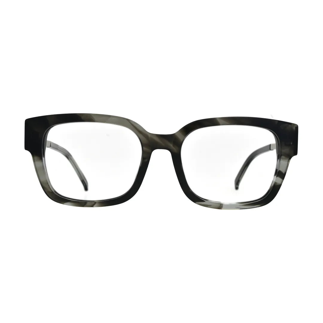 Grey Horn Square Glasses with Silver B Emblem Temples for Women N082 – front view