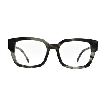 Grey Horn Square Glasses with Silver B Emblem Temples for Women N082 – front view