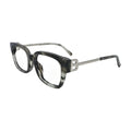 Grey Horn Square Glasses with Silver B Emblem Temples for Women N082 – angled side view