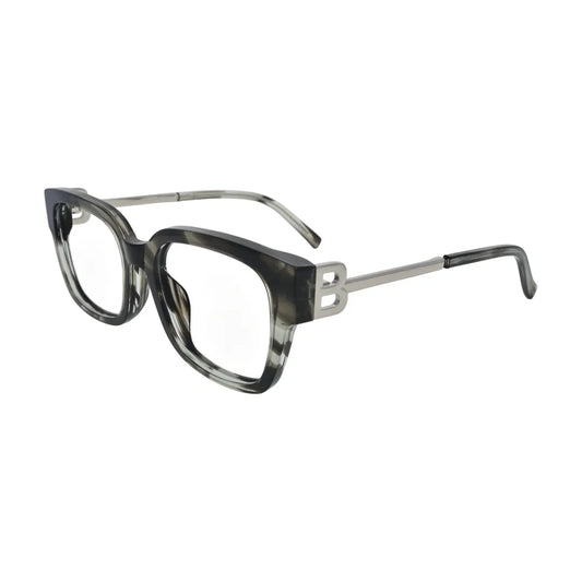 Grey Horn Square Glasses with Silver B Emblem Temples for Women N082 – angled side view