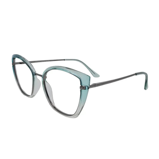 Teal Crystal Fade Cat Eye Glasses for Women N083 – angled side view