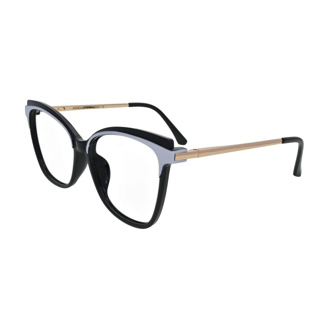 Black Cat Eye Glasses with Lilac Brow for Women N085 – angled side view