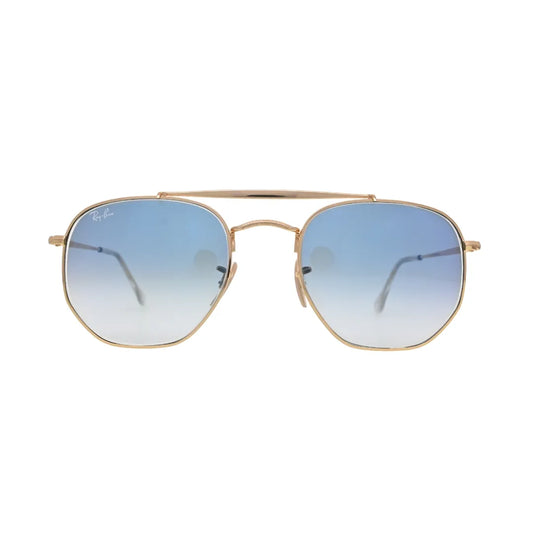 Front view of Ray-Ban RB3648 001/3F hexagonal aviator sunglasses showing double bridge