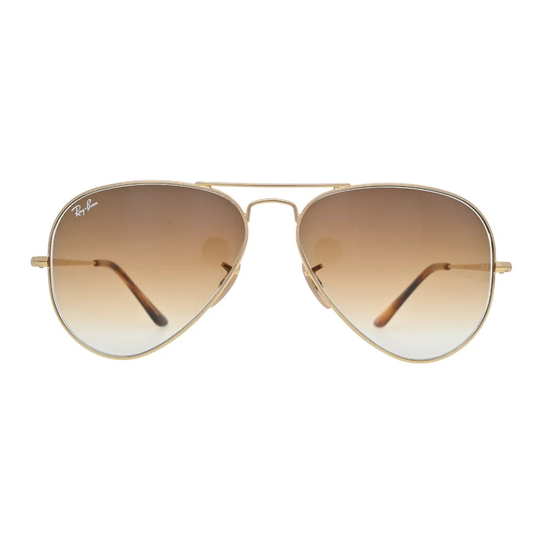 Ray-Ban RB3689 914/51 front view — full-rim gold Arista aviator frame with light brown gradient teardrop lenses