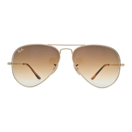 Ray-Ban RB3689 914/51 front view — full-rim gold Arista aviator frame with light brown gradient teardrop lenses