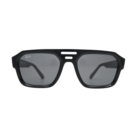 Ray-Ban RB4397 6677/87 black — front view showing flat-top triple-bridge construction and solid dark grey lenses in gloss black bio-acetate frame