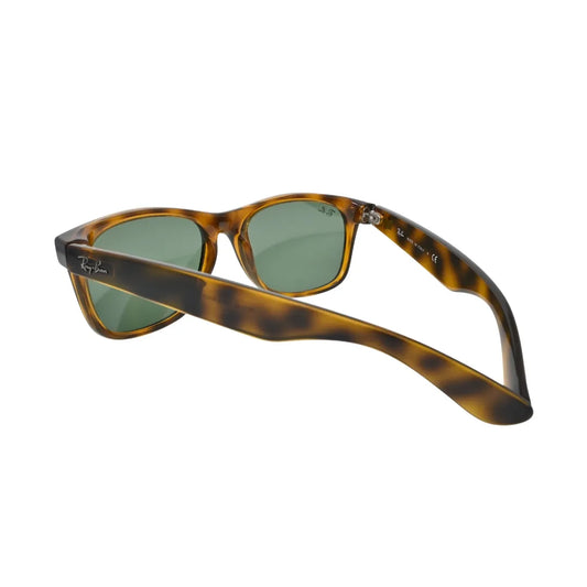 Ray-Ban tortoise New Wayfarer sunglasses RB2132 902L — rear three-quarter view showing polished tortoise temples and silver hinge hardware