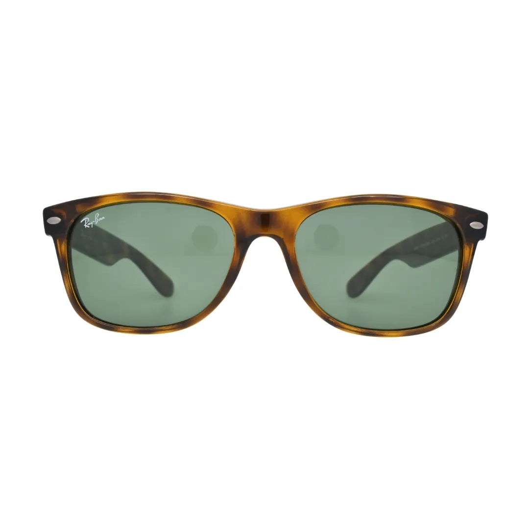 Ray-Ban RB2132 902L polished tortoise square wayfarer sunglasses — front view showing solid G-15 green lenses and Ray-Ban script logo