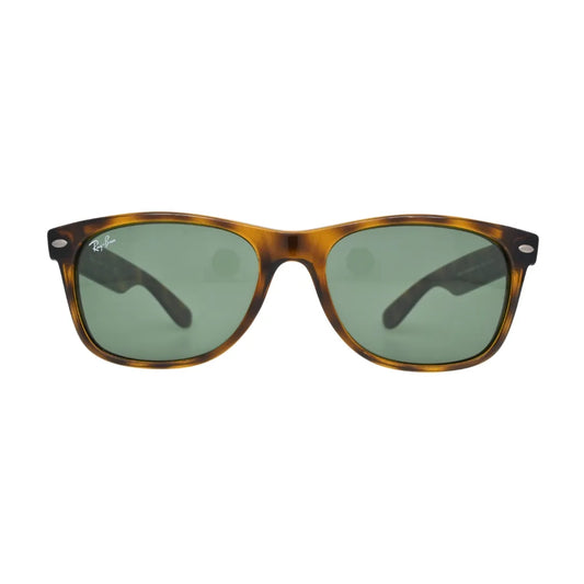 Ray-Ban RB2132 902L polished tortoise square wayfarer sunglasses — front view showing solid G-15 green lenses and Ray-Ban script logo