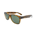 Ray-Ban New Wayfarer Classic RB2132 in tortoise — side angle showing full-rim injected frame and G-15 green solid lens