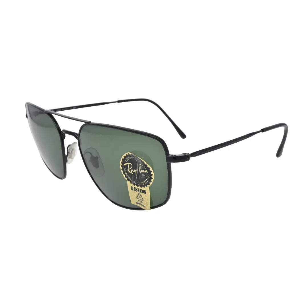 Ray-Ban RB3666 black metal aviator sunglasses with green G-15 lenses side view