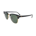 Ray-Ban Clubmaster RB3016 black on gold — side angle showing full browline profile, gold hinge hardware and black acetate temple