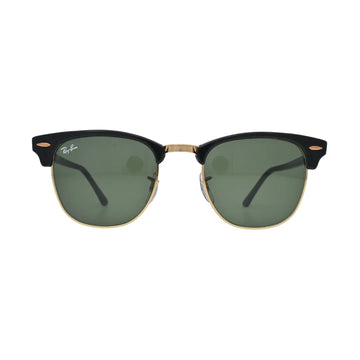 Ray-Ban RB3016 W0365 Clubmaster Classic — front view showing black acetate browline upper, gold metal lower rim and G-15 green lenses