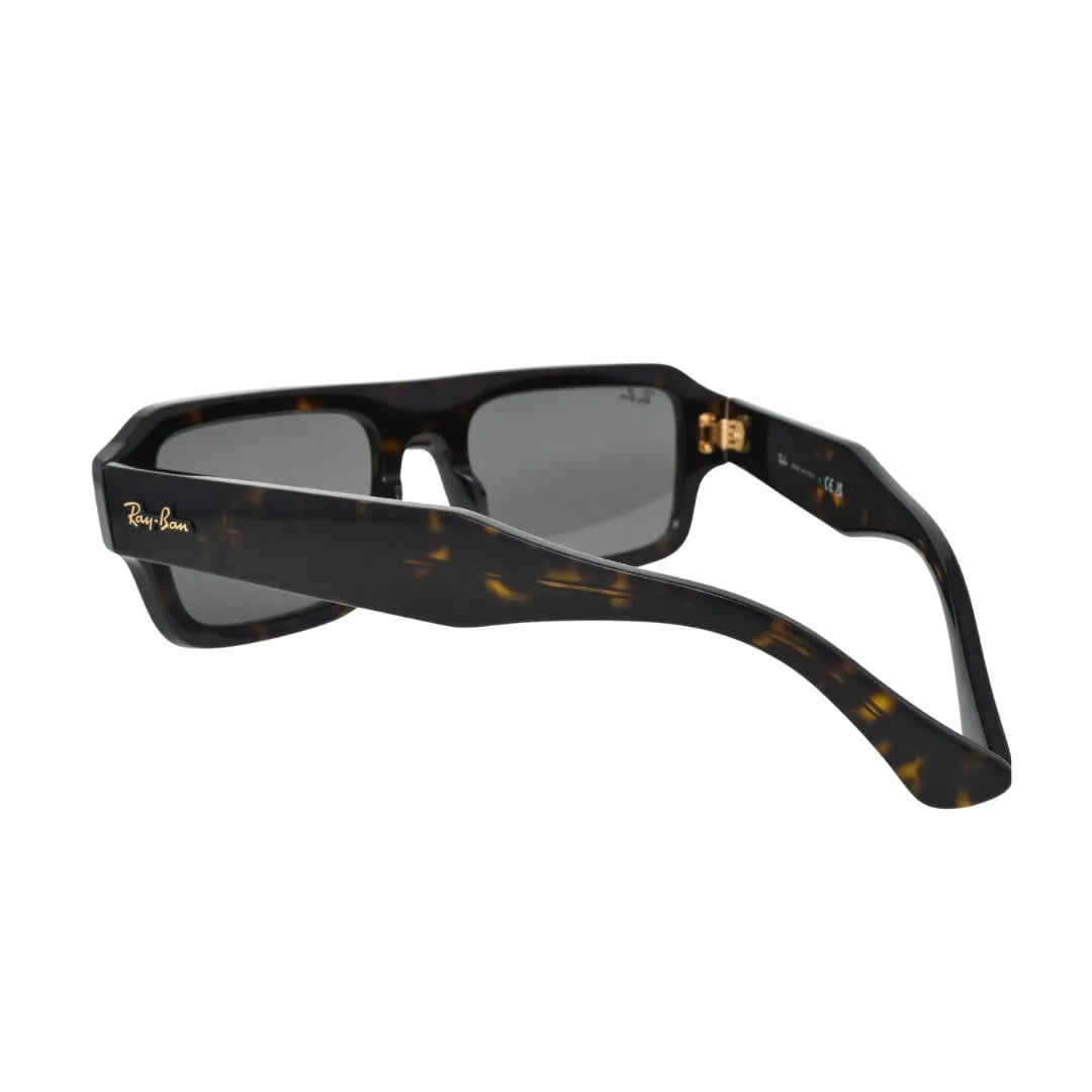 Ray-Ban Lukas RB4454 havana acetate rectangle sunglass — rear view showing full temple width, gold hinge hardware and dark grey crystal lenses