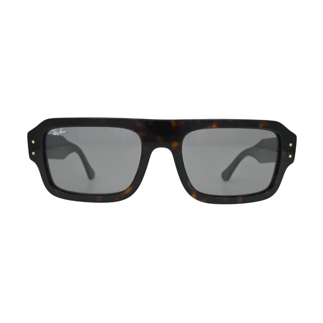 Ray-Ban Lukas RB4454 havana rectangle sunglasses dark grey — front view showing flat-top brow line, gold rivet details and tortoiseshell acetate frame