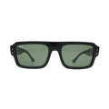 Ray-Ban Lukas RB4454 black acetate rectangle sunglass — front view showing flat-top brow line, gold dot rivets and solid green lenses with Ray-Ban script