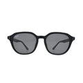 Ray-Ban black square sunglasses dark grey lenses — front view showing geometric cut corners and metal dot rivets on black frame