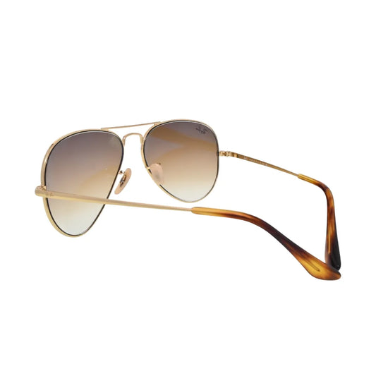 ay-Ban gold aviator sunglasses brown gradient — rear angled view showing gold metal temples with tortoiseshell acetate tips