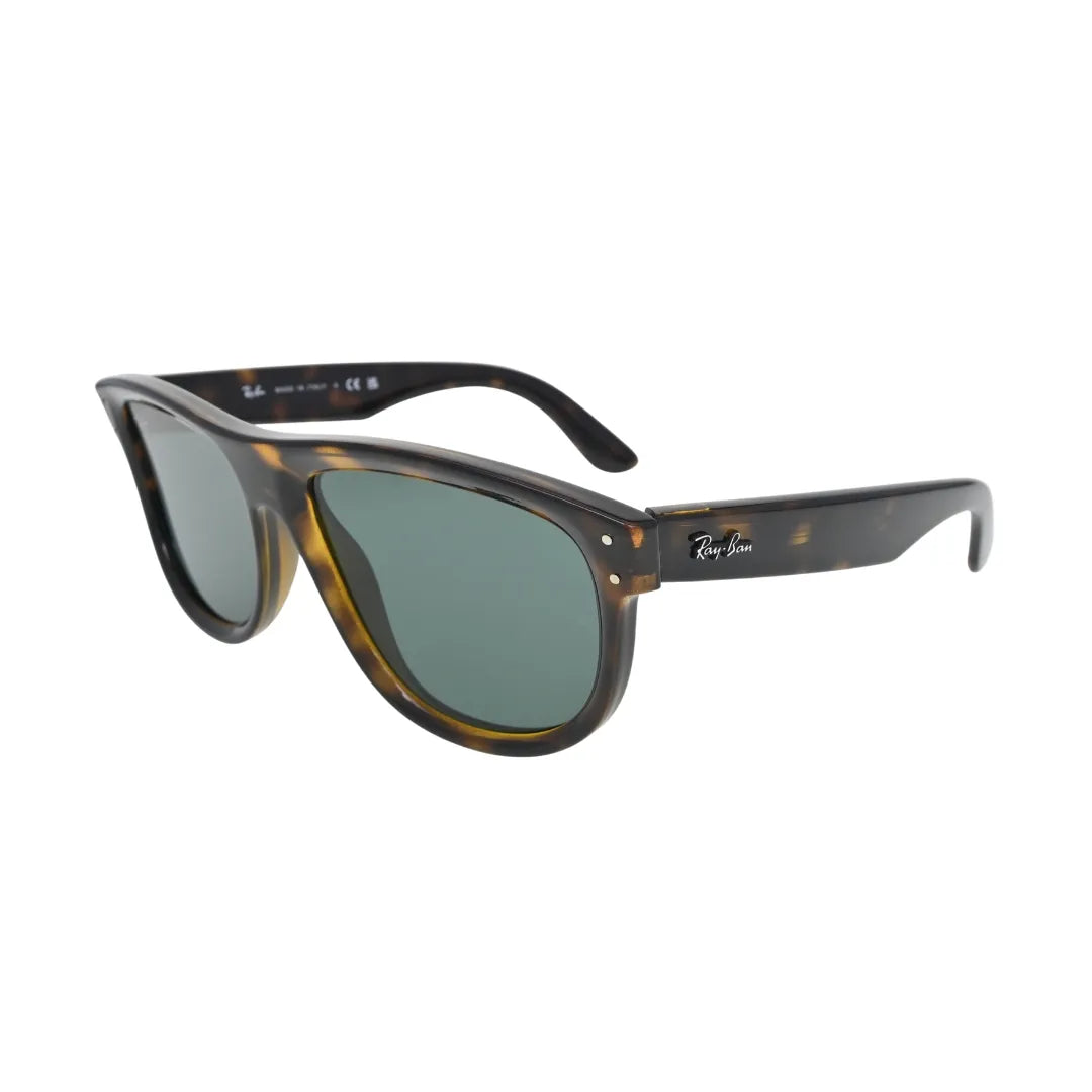 Ray-Ban RBR0501S 6790VR three-quarter side view showing dark havana acetate frame with dark green lenses and flat brow line
