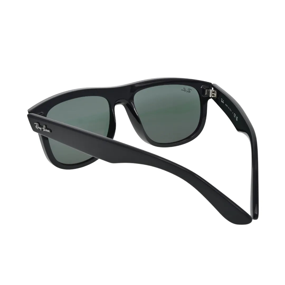 Ray-Ban RBR0501S 6677VR rear view showing gloss black injection temples with Ray-Ban script logo and silver hinge connector