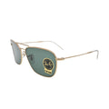 Ray-Ban RBR0102S 001/VR gold — angled side view showing slim metal double-bridge construction, G-15 lens sticker and adjustable nose pads