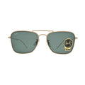 Ray-Ban Caravan Reverse gold G-15 green sunglasses — front view showing polished Arista gold metal frame, double bridge and inverted square G-15 green lenses