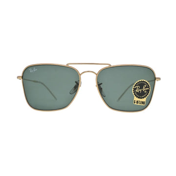 Ray-Ban Caravan Reverse gold G-15 green sunglasses — front view showing polished Arista gold metal frame, double bridge and inverted square G-15 green lenses