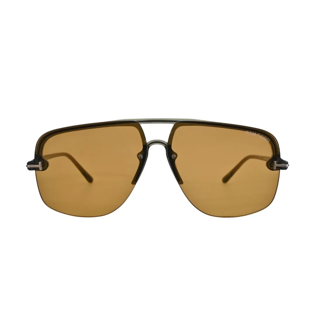 Front view of Tom Ford Hugo-02 TF1003 93E shiny light green navigator sunglasses with brown lenses.