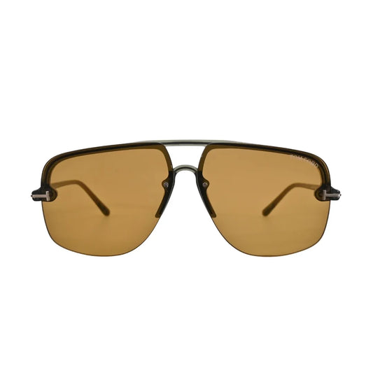 Front view of Tom Ford Hugo-02 TF1003 93E shiny light green navigator sunglasses with brown lenses.