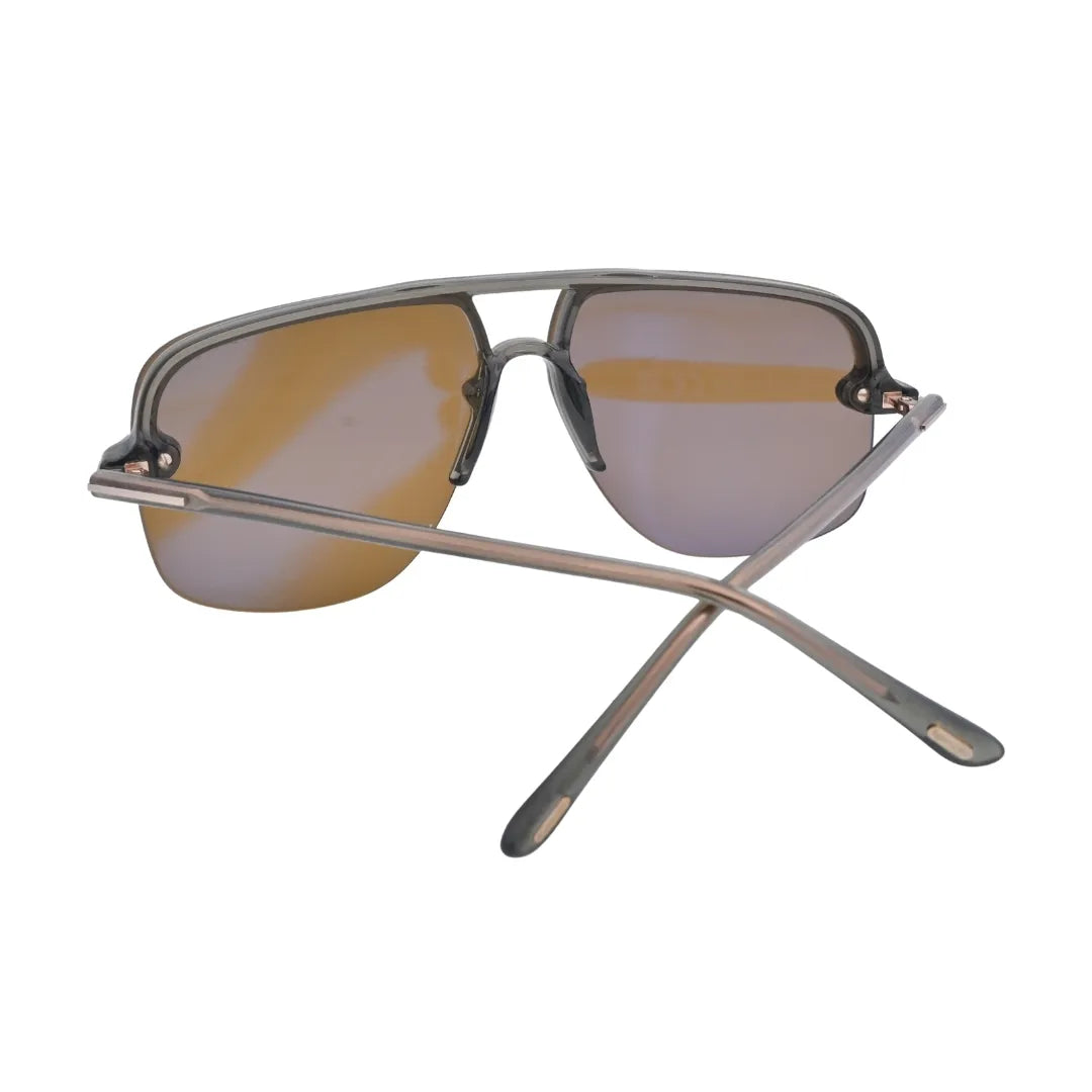 Three-quarter rear view of Tom Ford Hugo-02 TF1003 93E shiny light green navigator sunglasses with acetate frame and brown lenses.